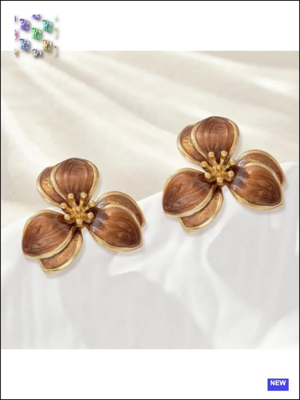 Gold Tone Enamel Floral Stud Earrings Statement Geometric Boho Jewelry